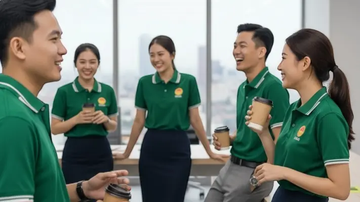 Hoàn Thành 100 Áo Đồng Phục Học Viện Chính Trị Màu Xanh Ve Chai