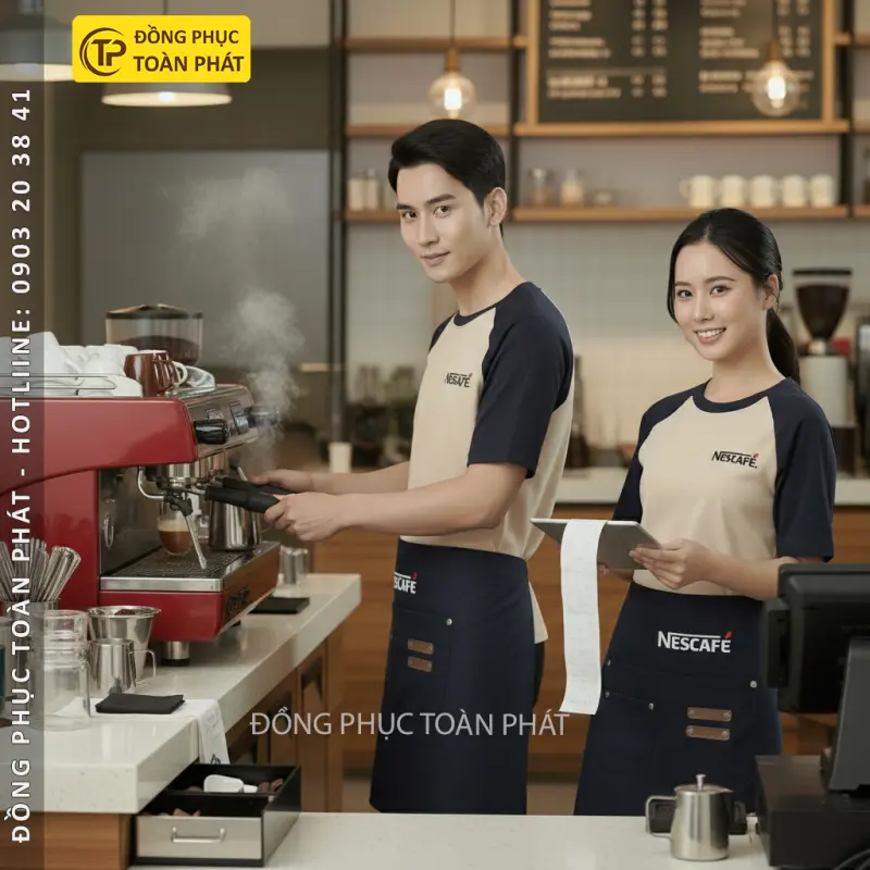  Đồng Phục Nescafe Màu Xanh Đen Phối Be