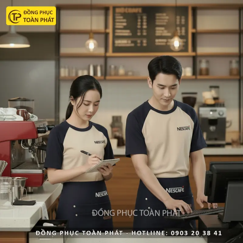  Đồng Phục Nescafe Màu Xanh Đen Phối Be