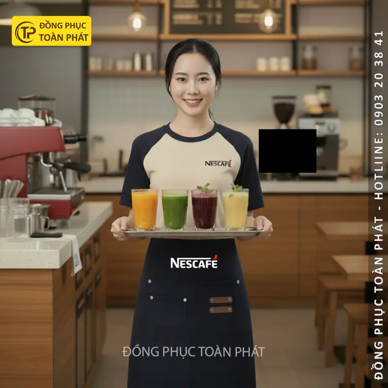  Đồng Phục Nescafe Màu Xanh Đen Phối Be
