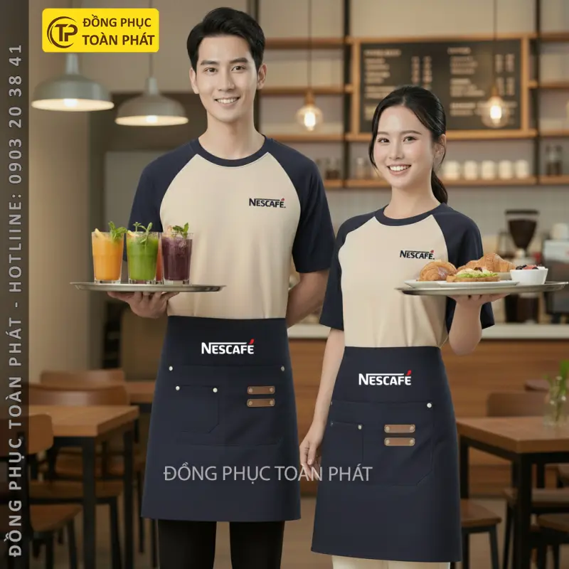  Đồng Phục Nescafe Màu Xanh Đen Phối Be