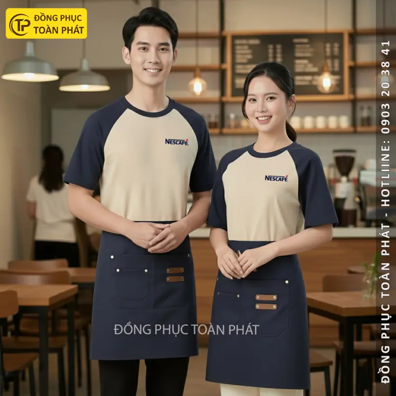  Đồng Phục Nescafe Màu Xanh Đen Phối Be