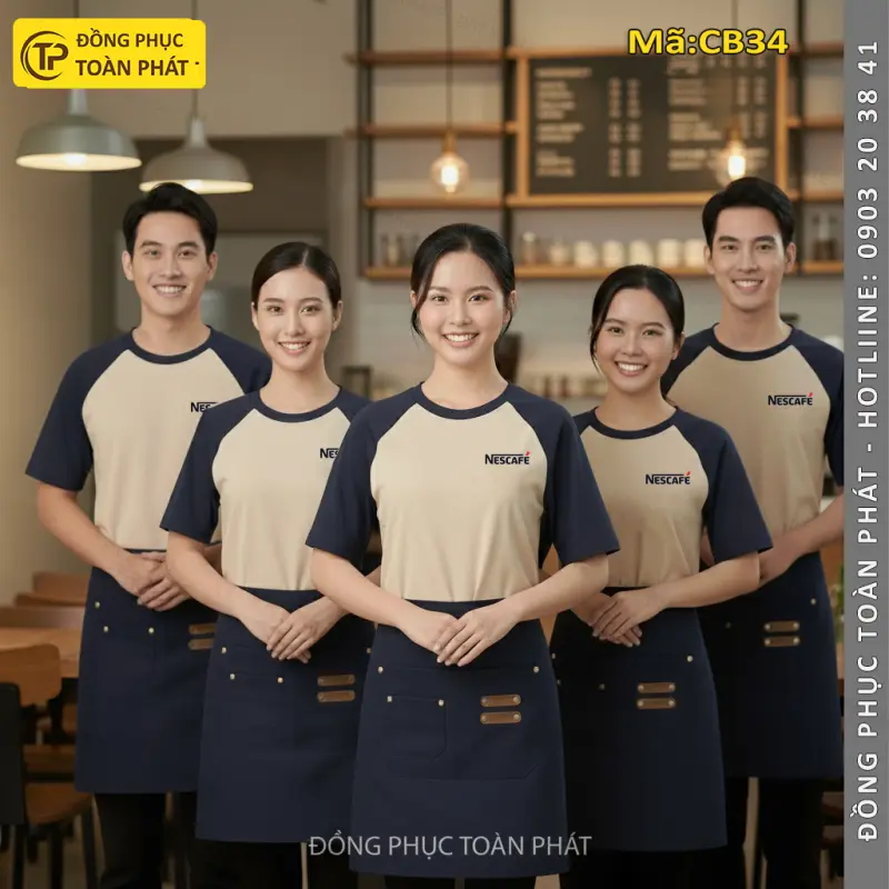  Đồng Phục Nescafe Màu Xanh Đen Phối Be