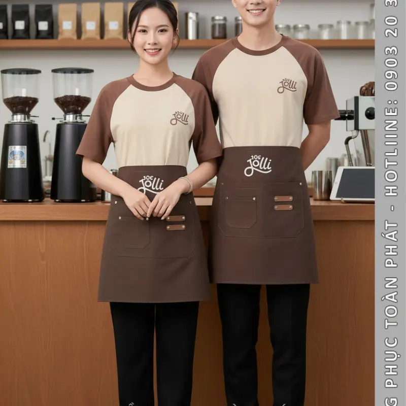 Đồng Phục Quán Cafe 10S Jolli Nâu Be - CB33