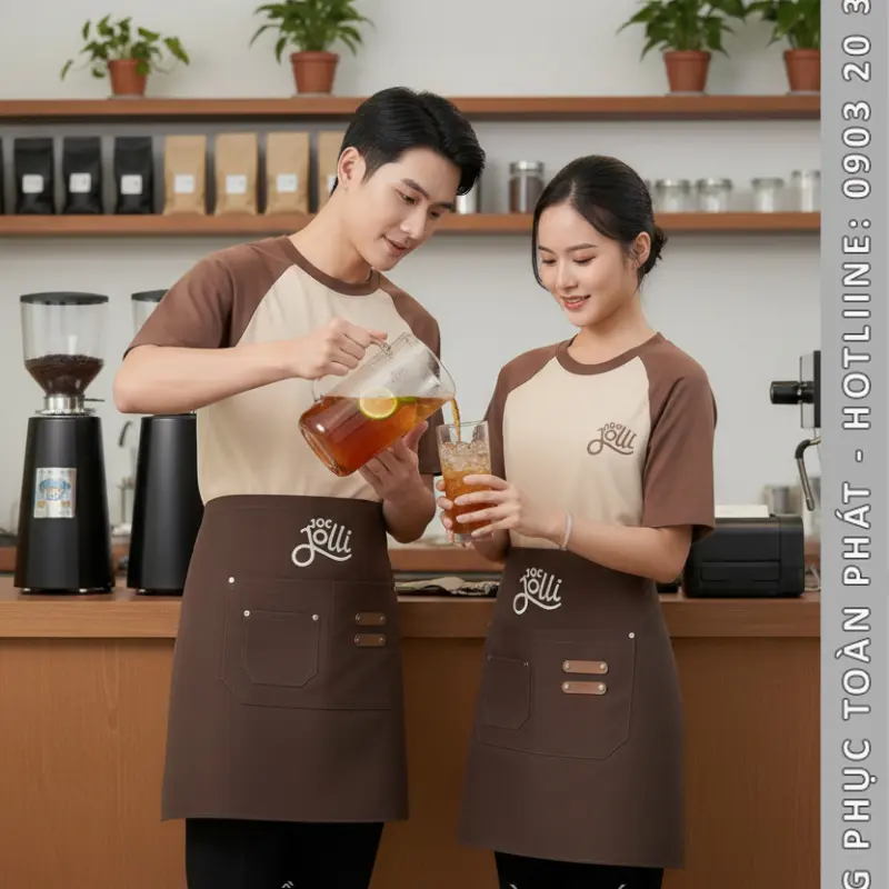 Đồng Phục Quán Cafe 10S Jolli Nâu Be - CB33