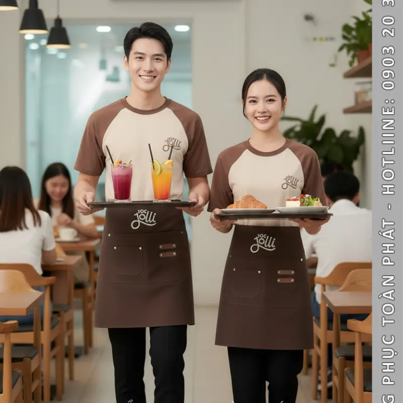 Đồng Phục Quán Cafe 10S Jolli Nâu Be - CB33