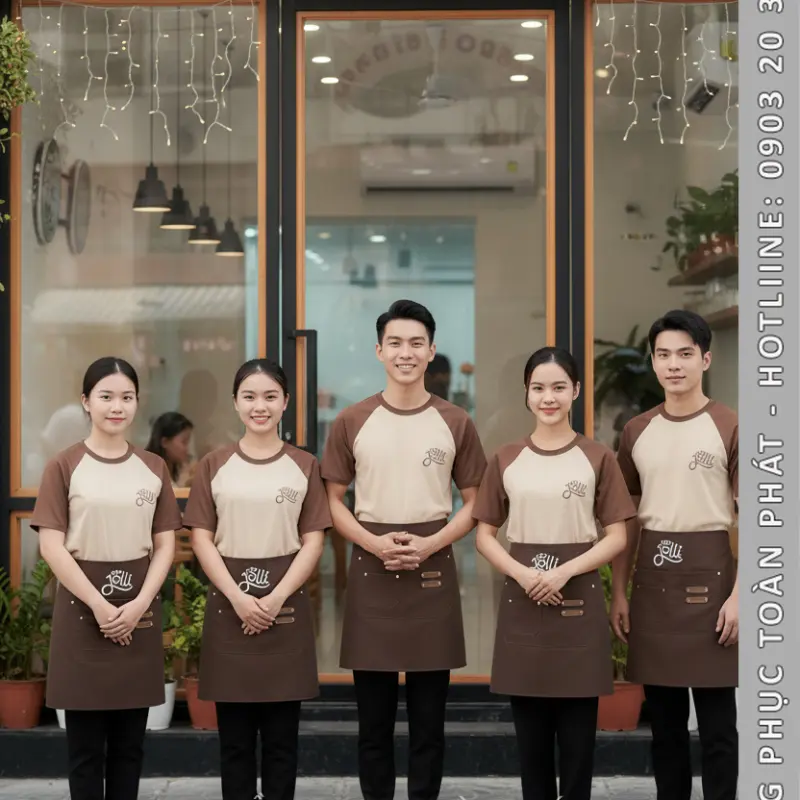 Đồng Phục Quán Cafe 10S Jolli Nâu Be - CB33