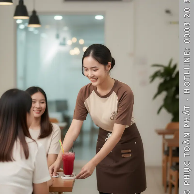 Đồng Phục Quán Cafe 10S Jolli Nâu Be - CB33