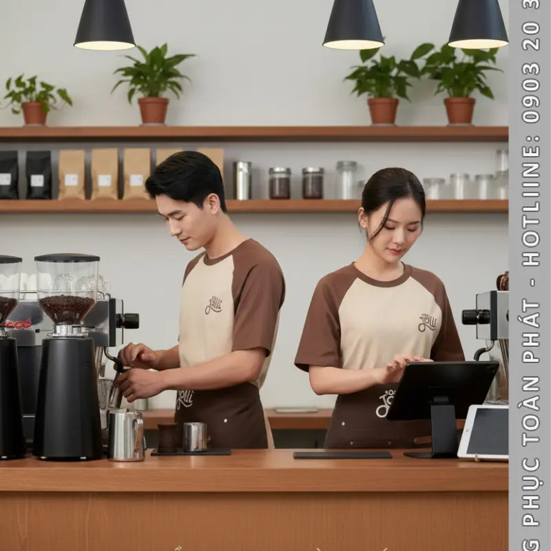 Đồng Phục Quán Cafe 10S Jolli Nâu Be - CB33