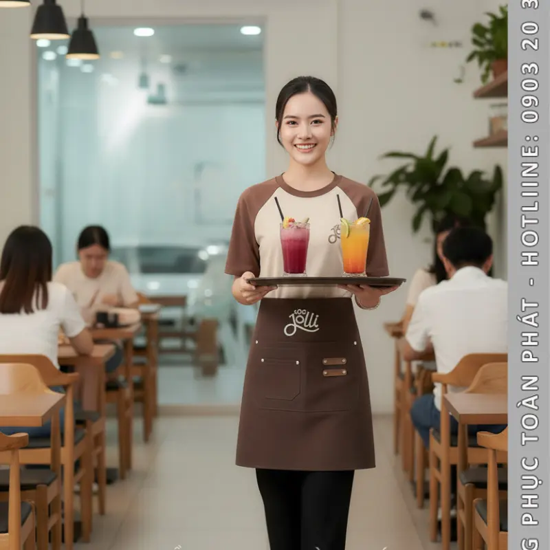 Đồng Phục Quán Cafe 10S Jolli Nâu Be - CB33