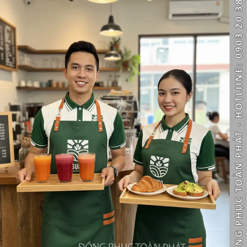 Đồng Phục Cafe SUBO màu trắng xanh - CB15