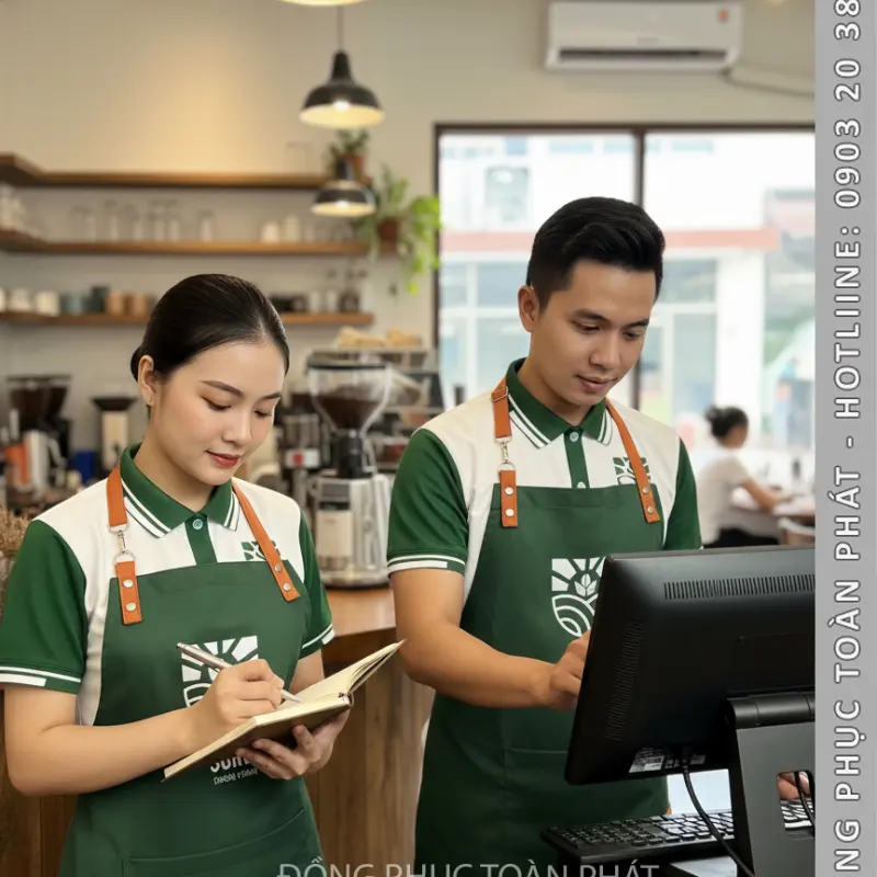 Đồng Phục Cafe SUBO màu trắng xanh - CB15