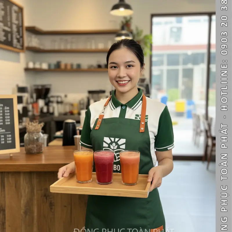Đồng Phục Cafe SUBO màu trắng xanh - CB15