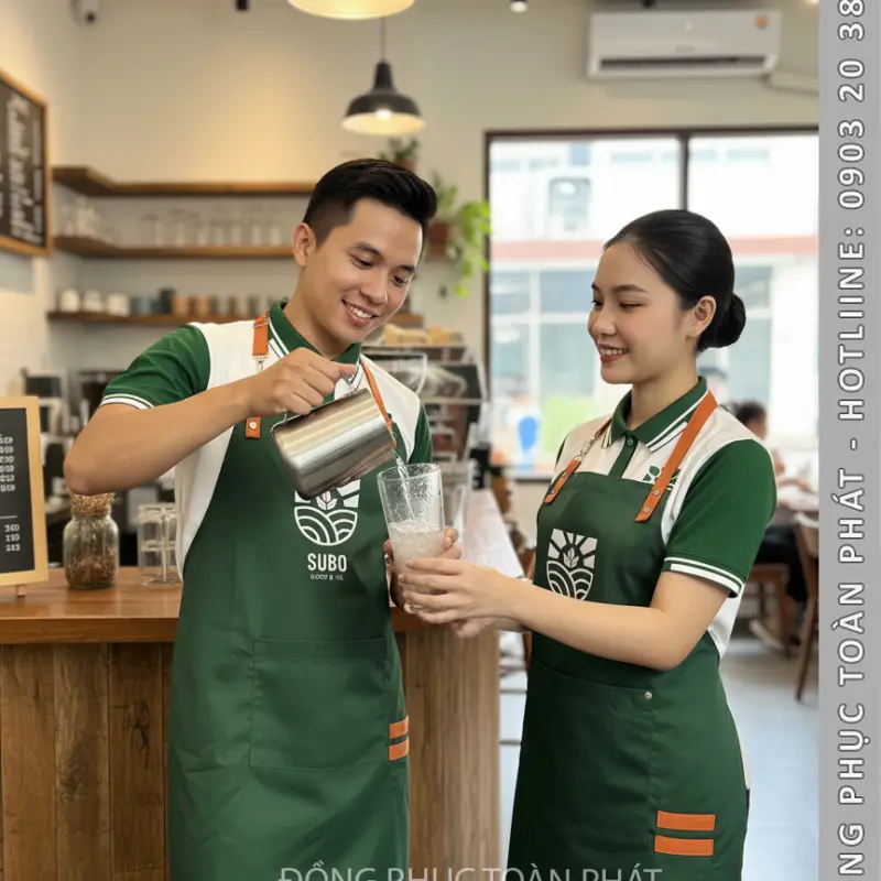 Đồng Phục Cafe SUBO màu trắng xanh - CB15