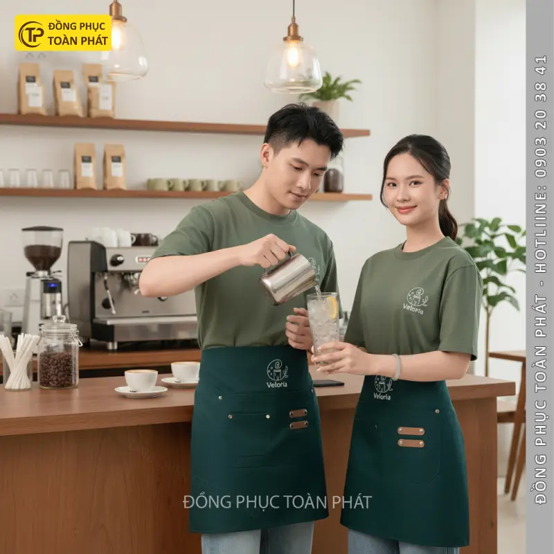 Đồng Phục Cafe Velorria Xanh Rêu - CB03