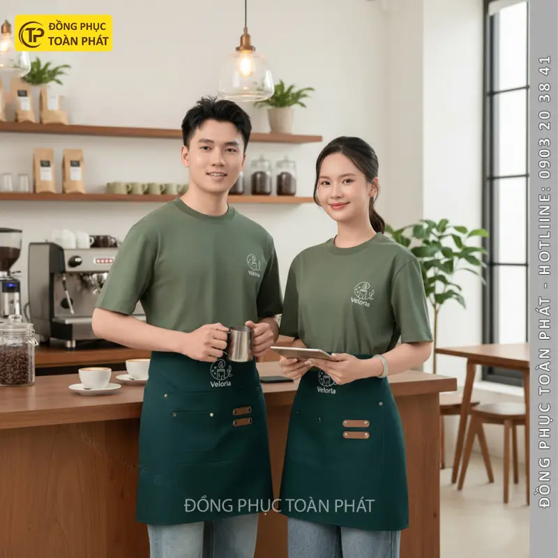 Đồng Phục Cafe Velorria Xanh Rêu - CB03