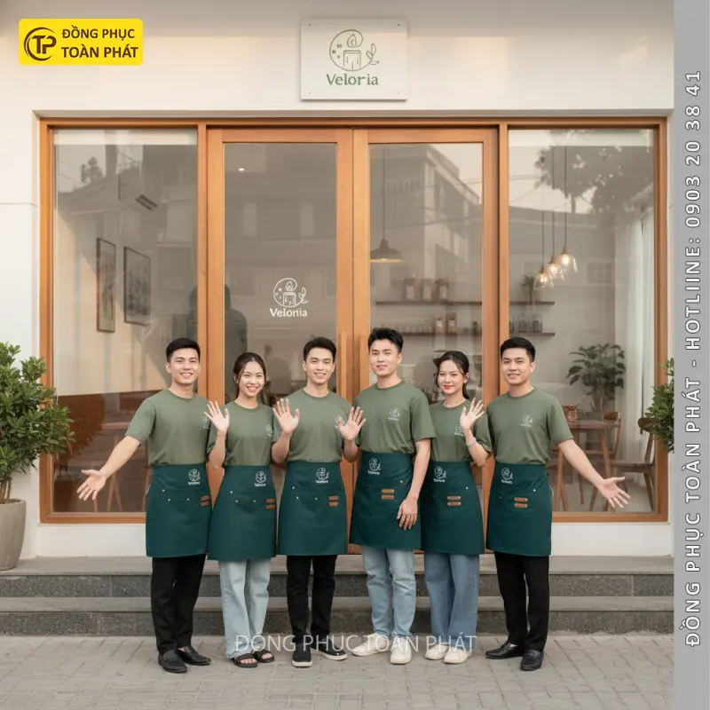 Đồng Phục Cafe Velorria Xanh Rêu - CB03