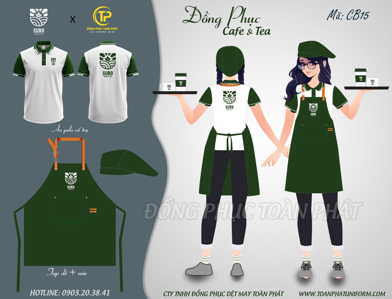 đồng phục cafe Subo màu xanh trắng 9
