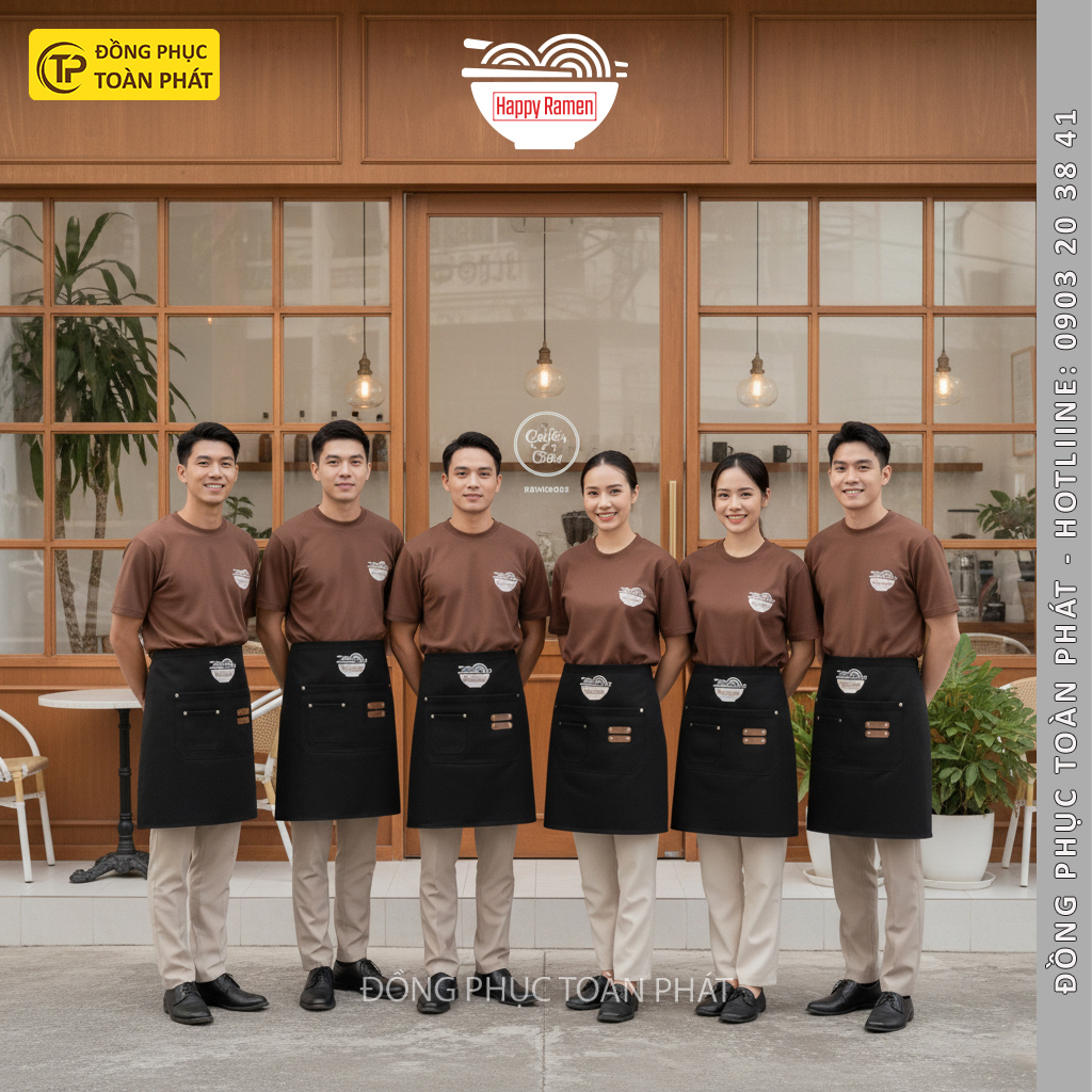 đồng phục cafe happy ramen nâu 6