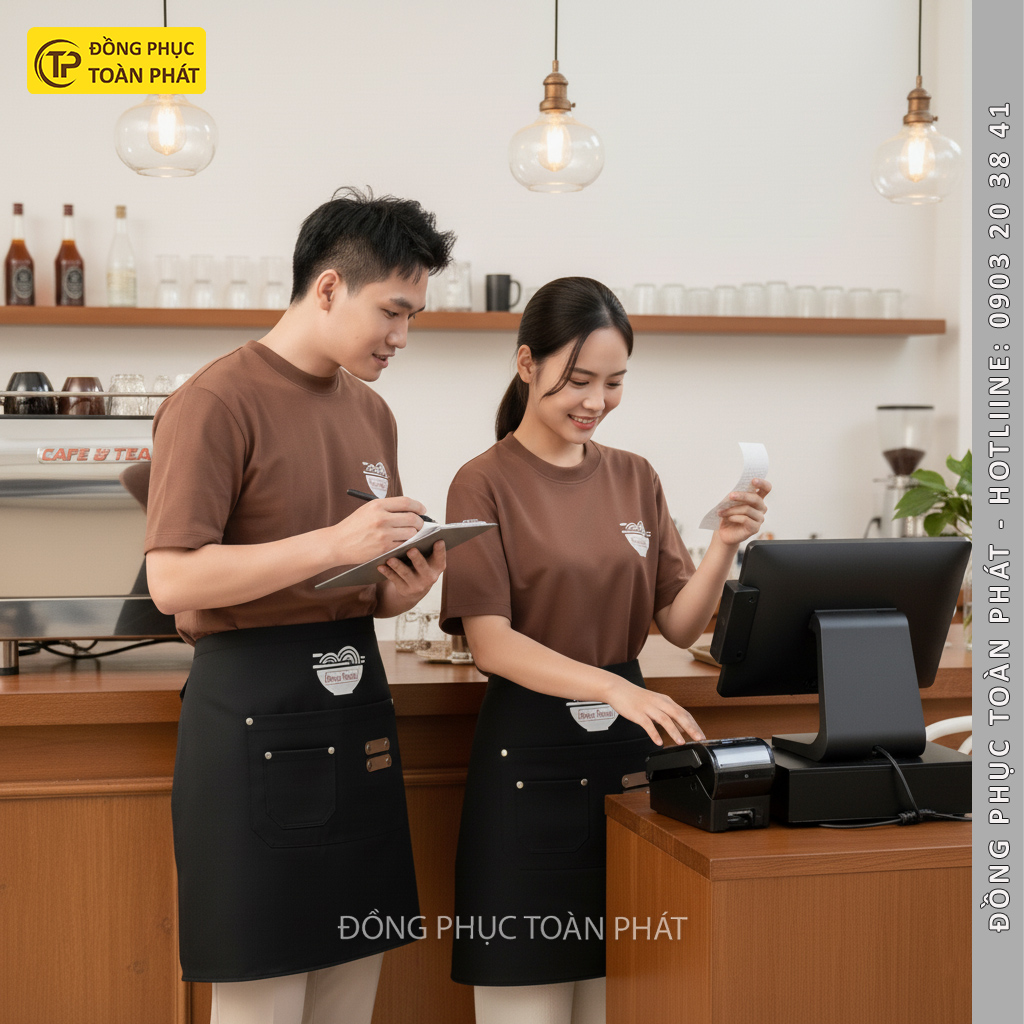 đồng phục cafe happy ramen nâu 2