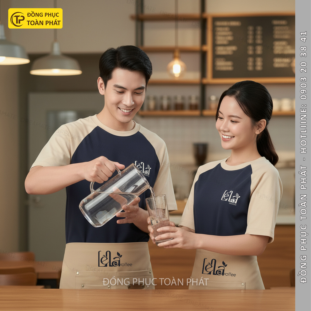 đồng Phục cafe Lê la Coffee be xanh đen 3