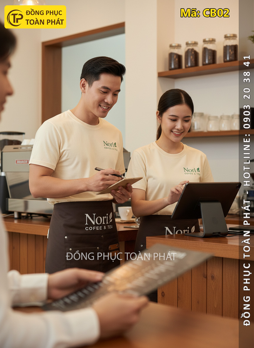 áo đồng phục coffee Nori màu be kem 4
