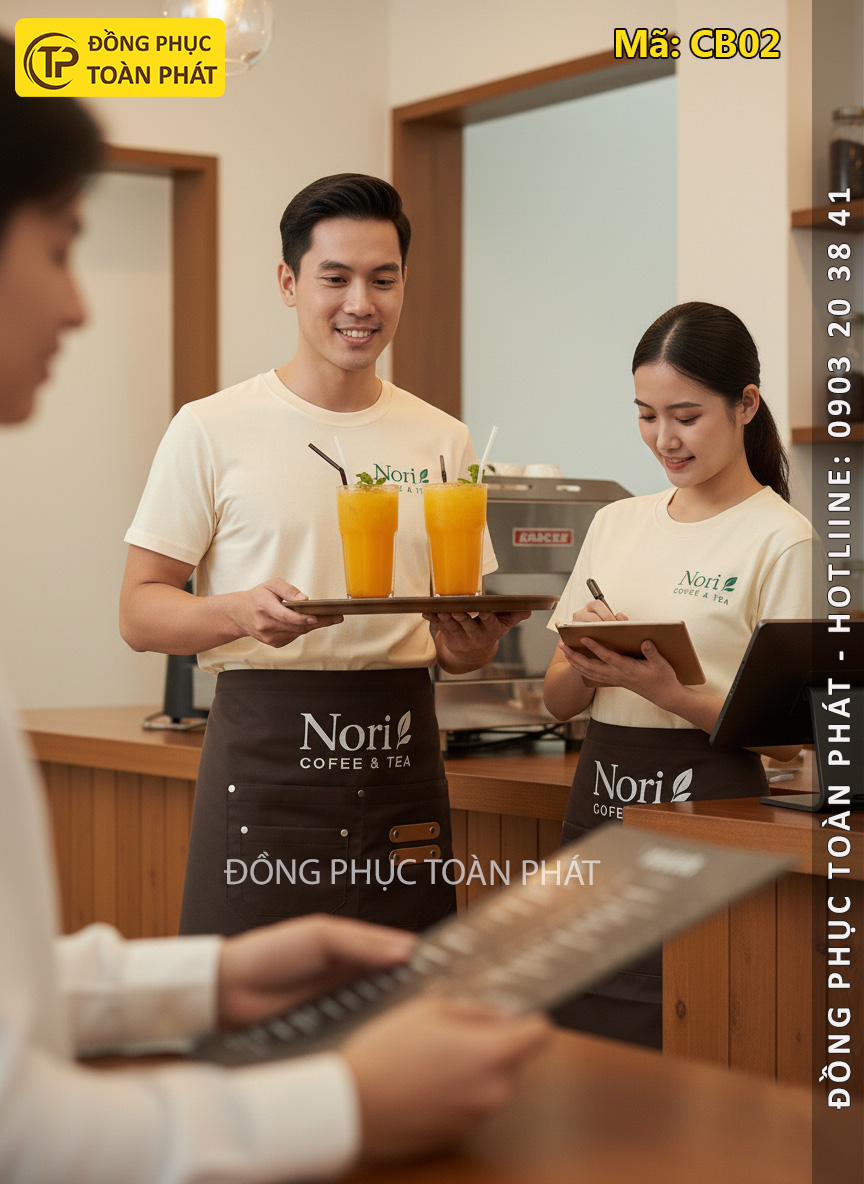 áo đồng phục coffee Nori màu be kem 3