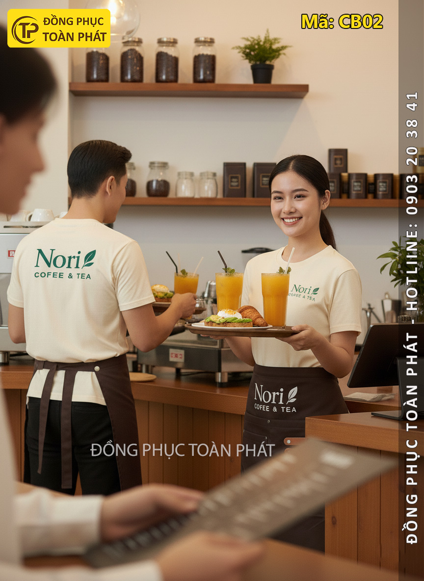áo đồng phục coffee Nori màu be kem 2