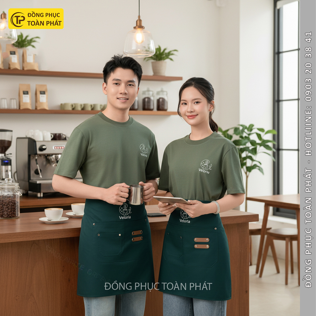 Đồng Phục Cafe Velorria Xanh rêu 3