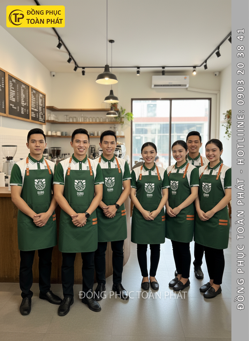 đồng phục cafe Subo màu xanh trắng 8