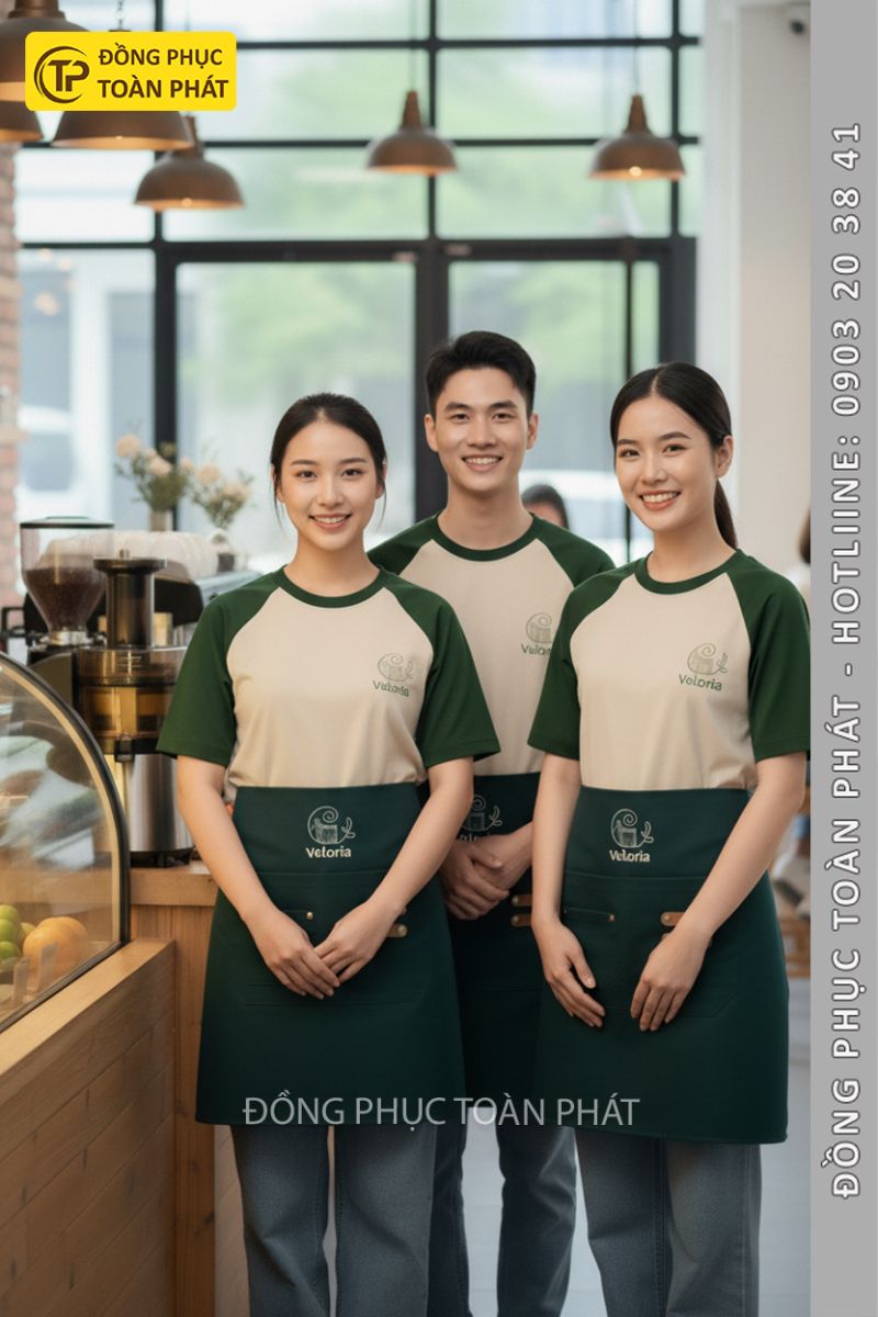 ​    áo đồng phục veloria xanh be 2