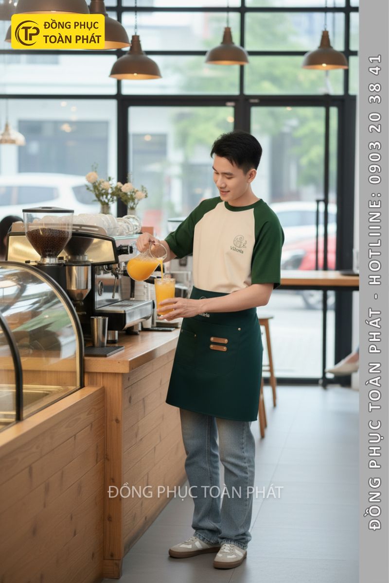 Áo đồng phục Veloria coffee tea xanh be 5