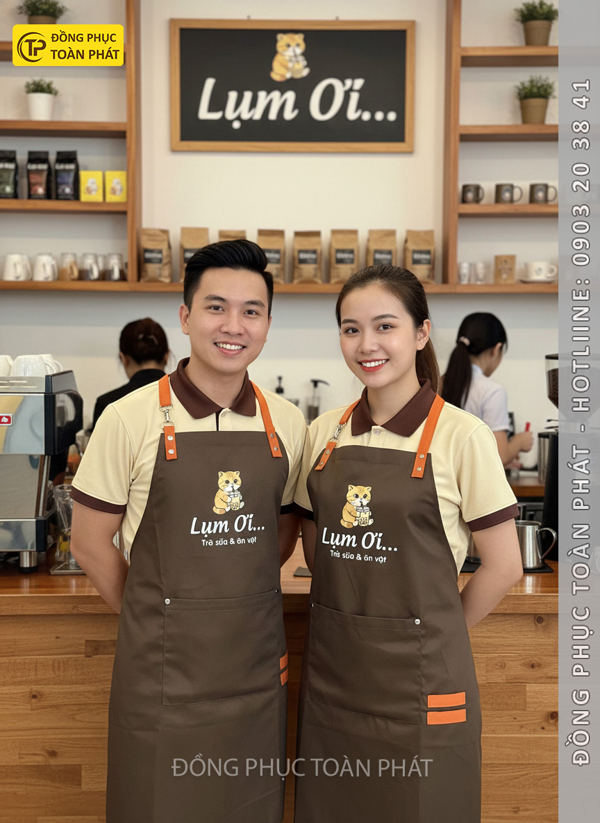 đồng phục cafe lụm ơi nâu be