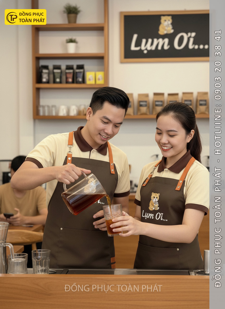 đồng phục cafe lụm ơi nâu be 3