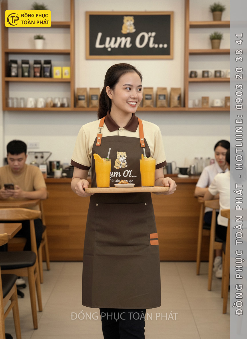 đồng phục cafe lụm ơi nâu be 2