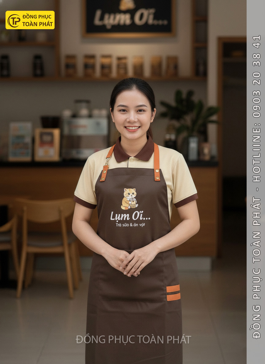 đồng phục cafe lụm ơi nâu be 2