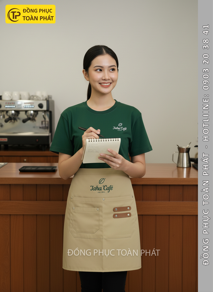 đồng phục Laha Cafe Xanh Ve Chai be 5
