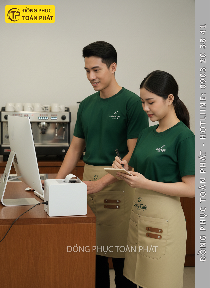 đồng phục Laha Cafe Xanh Ve Chai be 3