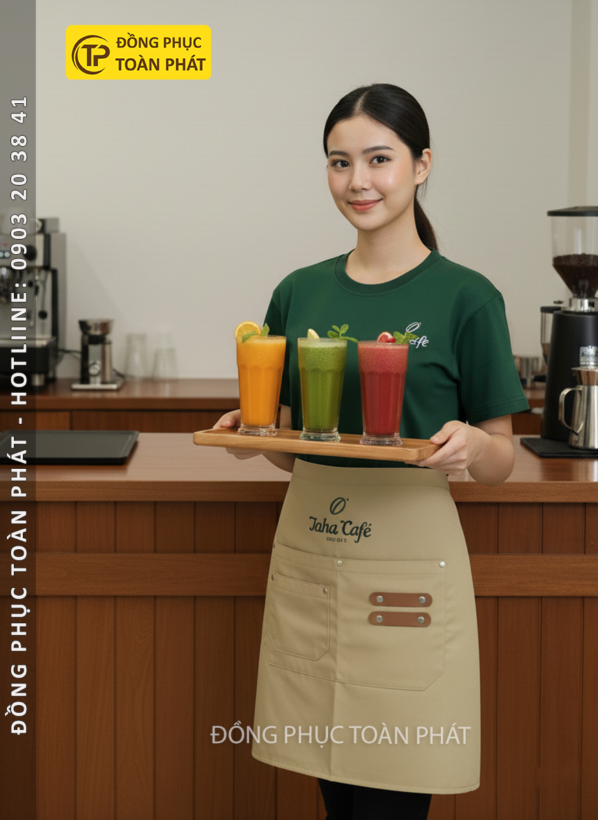 đồng phục Laha Cafe Xanh Ve Chai be 4