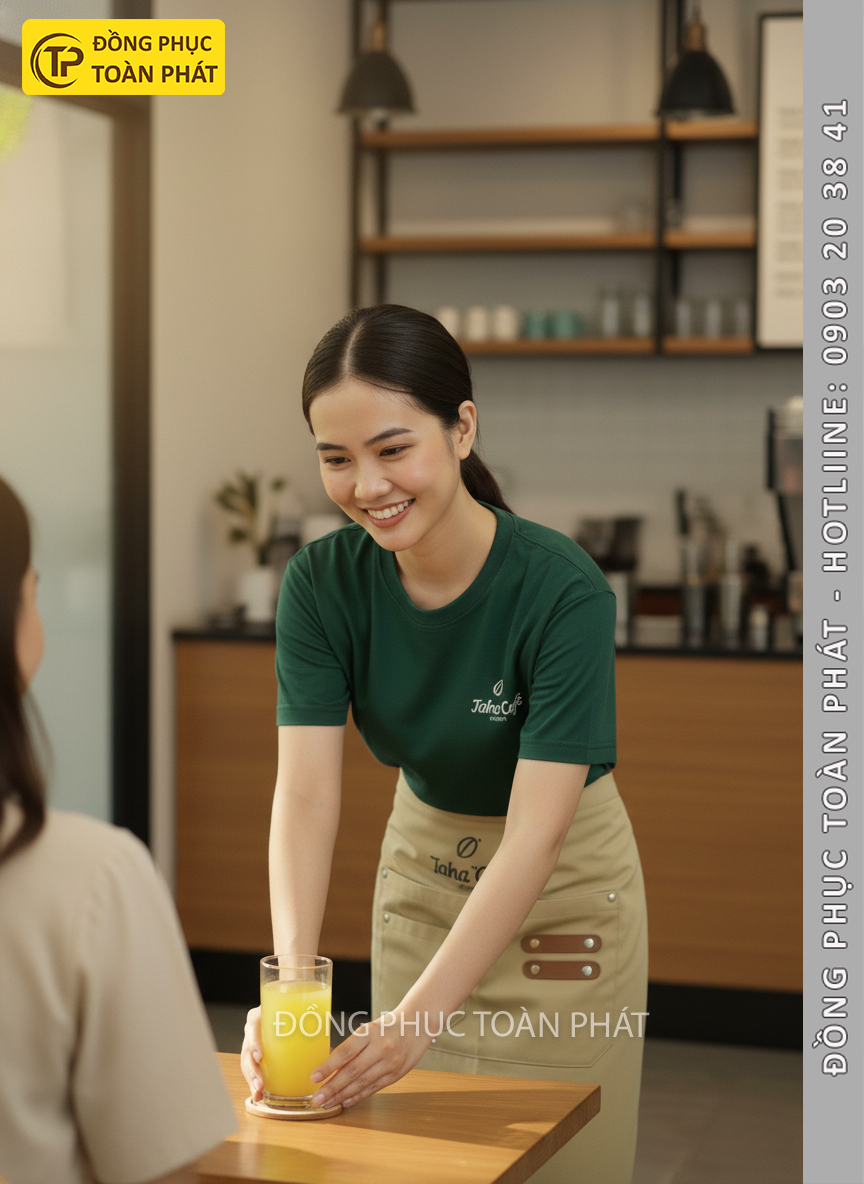 đồng phục Laha Cafe Xanh Ve Chai be 7
