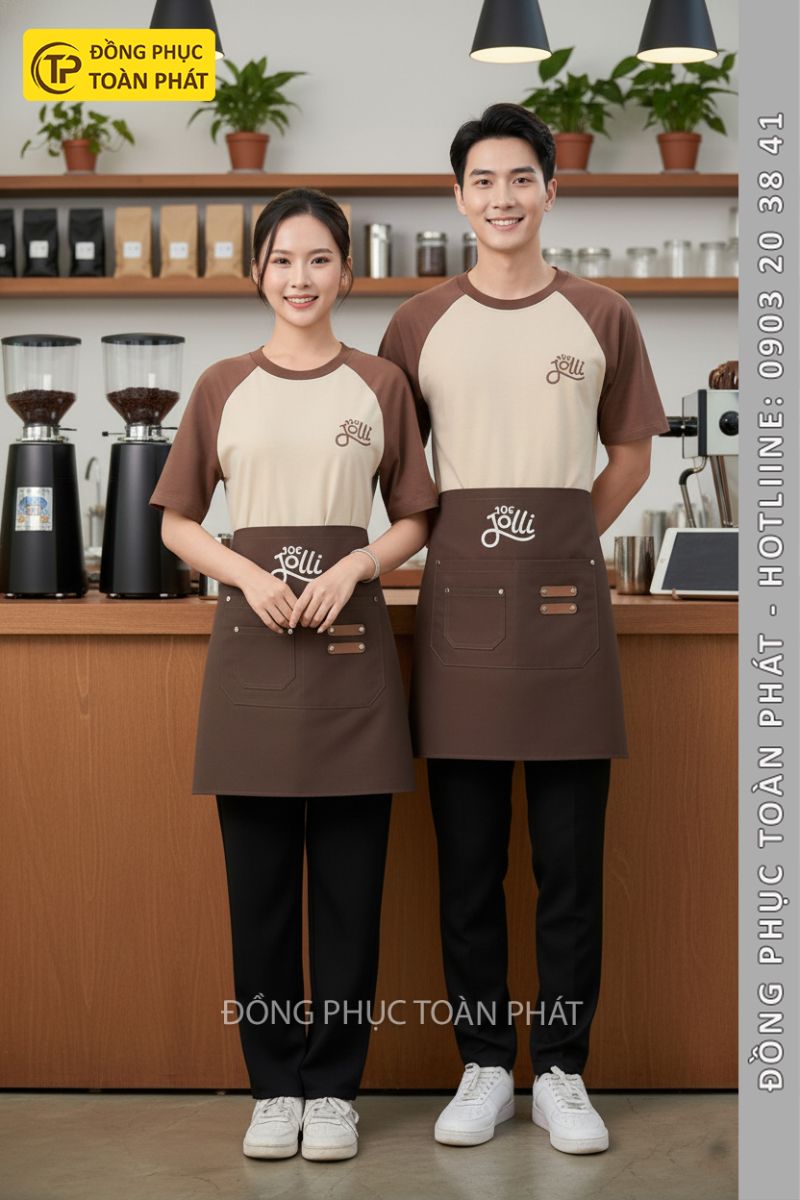 đồng phục quán cafe 10s Jolli nâu be