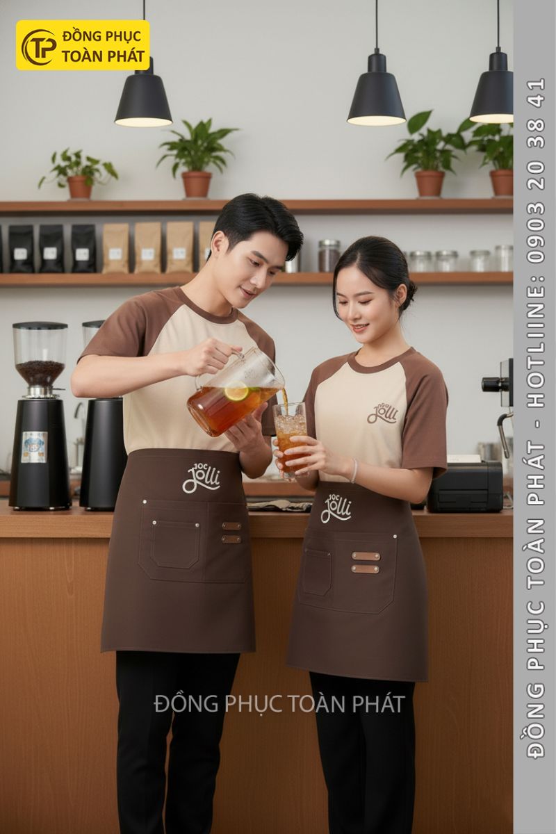 đồng phục quán cafe 10s Jolli nâu be 3
