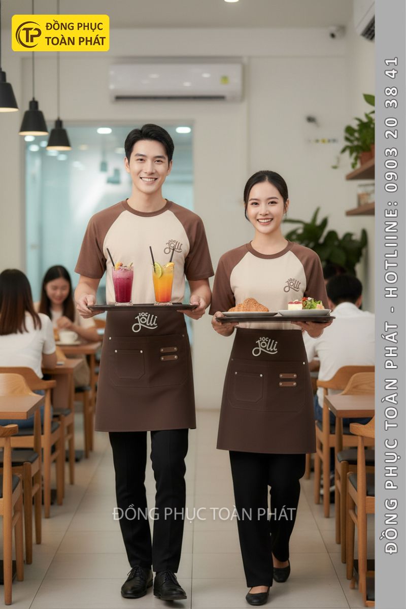 đồng phục quán cafe 10s Jolli nâu be 4