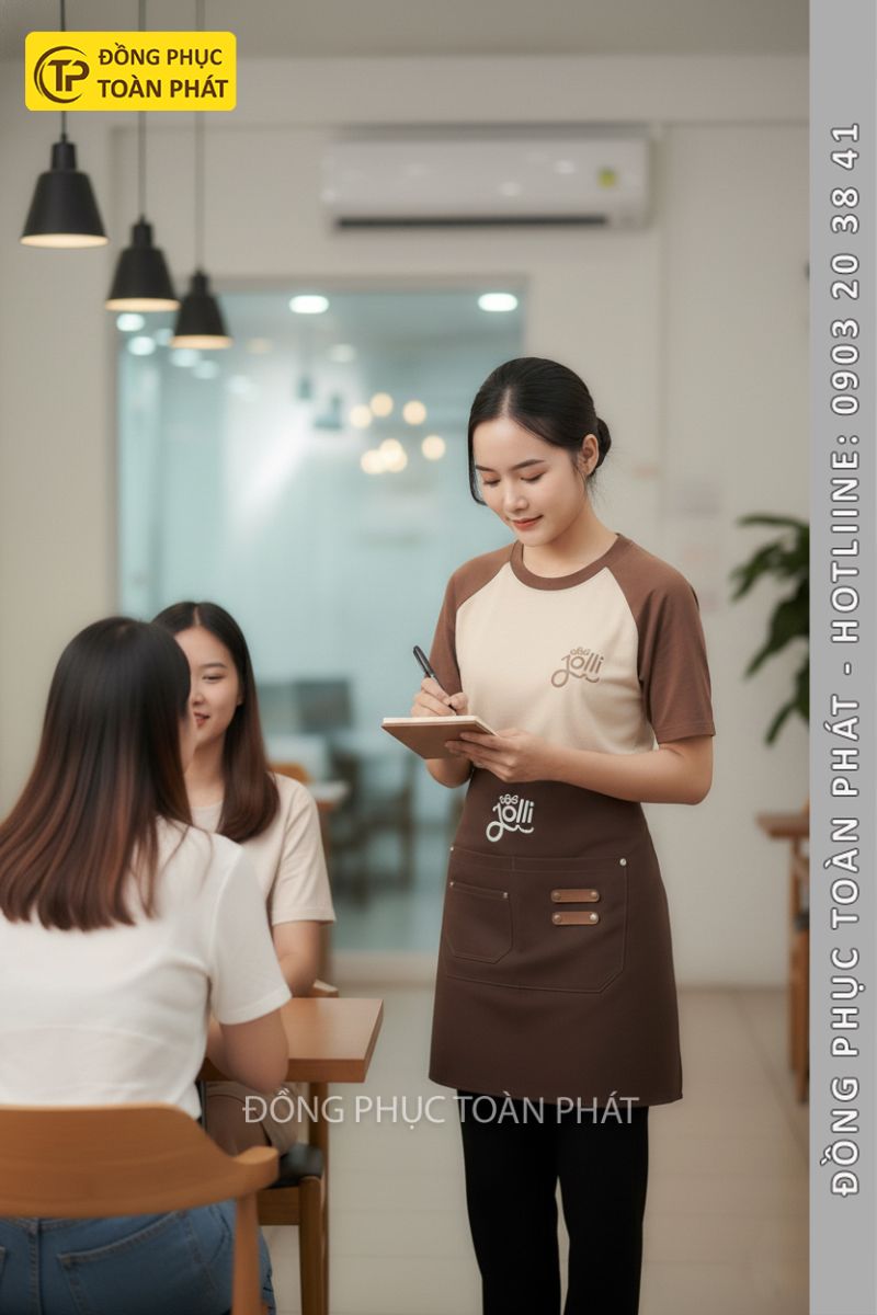 đồng phục quán cafe 10s Jolli nâu be 5