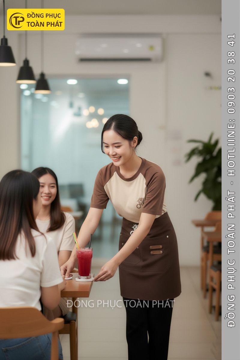 đồng phục quán cafe 10s Jolli nâu be 7