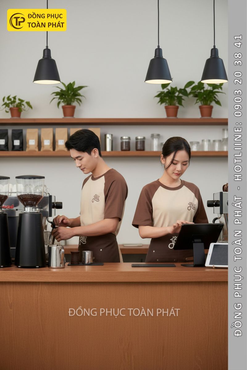 đồng phục quán cafe 10s Jolli nâu be 4