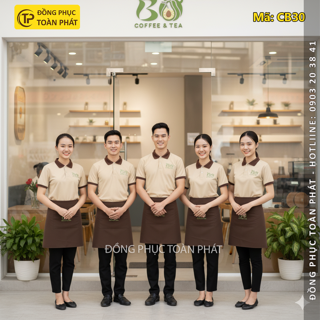 đồng phục cafe màu be bơ coffee 6
