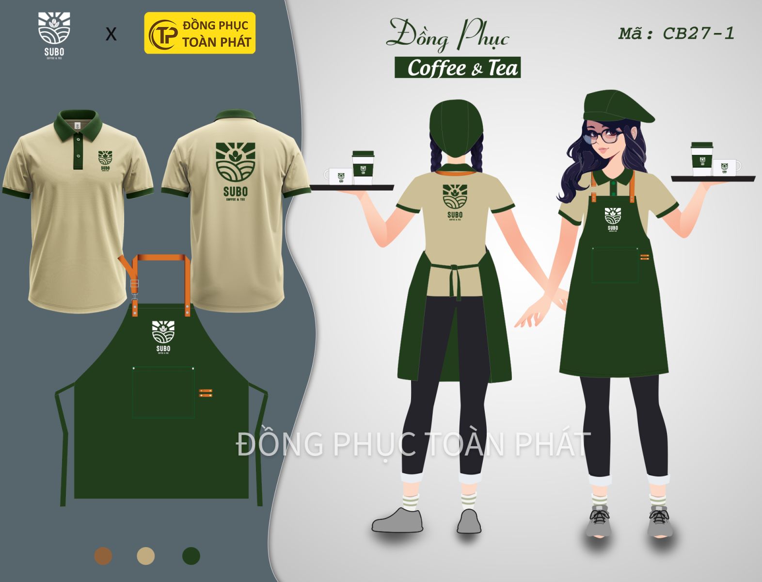 đồng phục cafe coffee Subo xanh kem 7