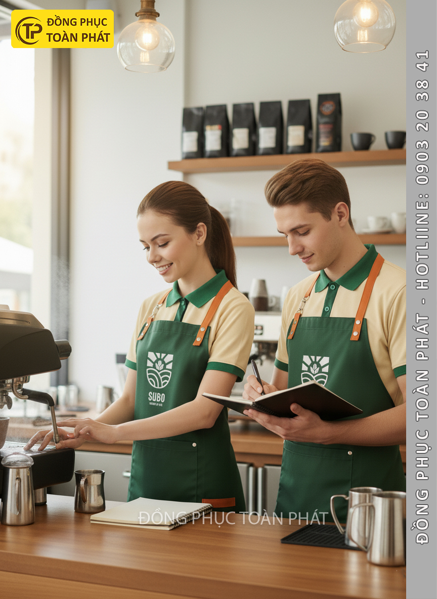đồng phục cafe coffee Subo xanh kem 4