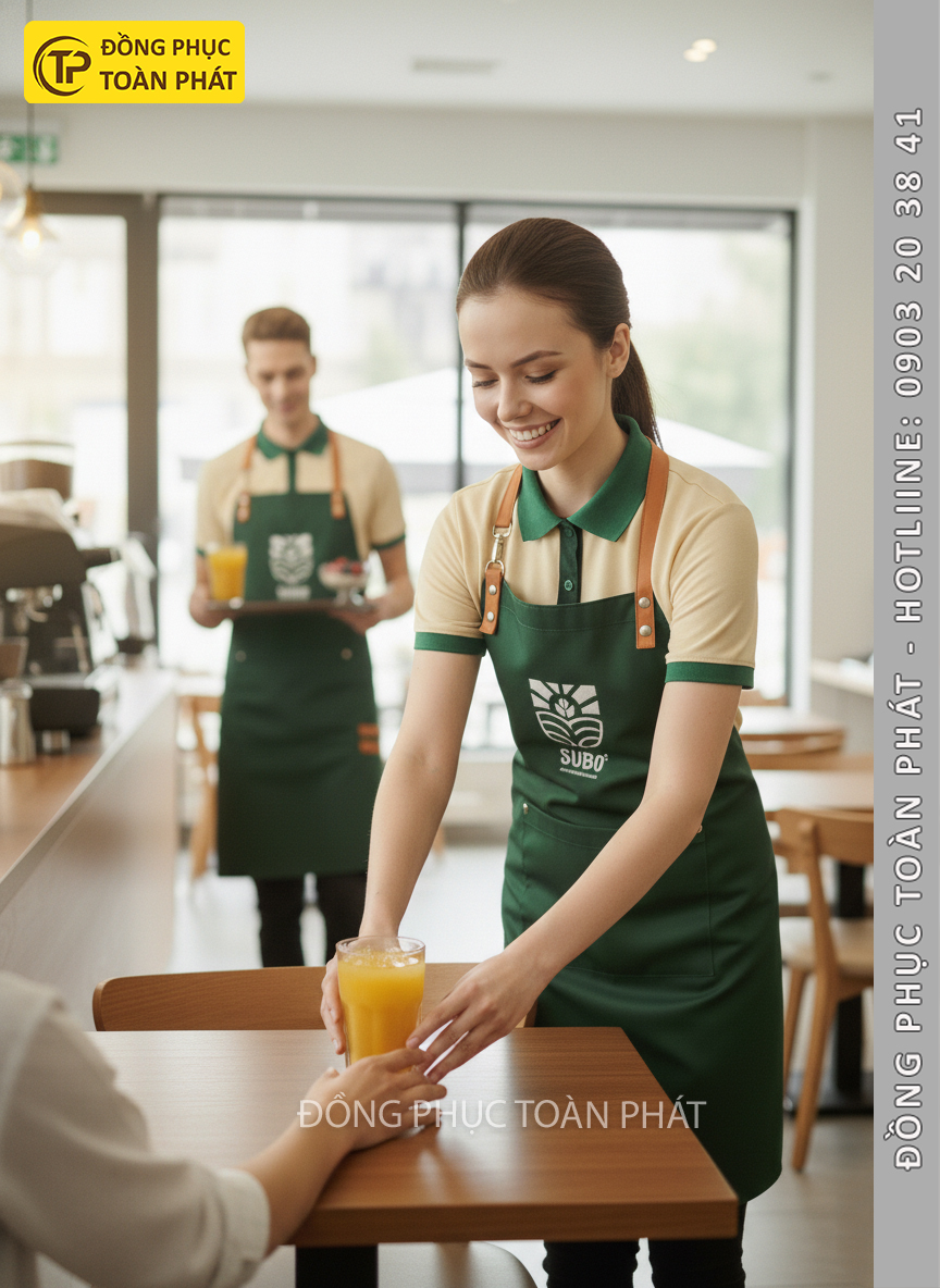 đồng phục cafe coffee Subo xanh kem 6